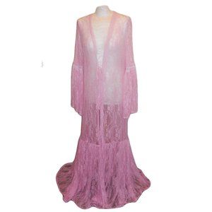Lace Kimono Robe XXL pink sheer peniuar lingerie